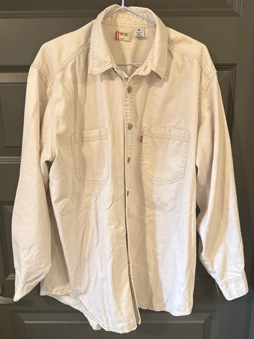 Vintage Levi's Red Tab Off-White / Beige Heavy Cotton Long Sleeve Shirt Men's M